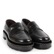 Authentic secondhand Chanel Black Leather Chain Link Platform Loafers - Size 38,5 designer shoes fashion luxury vintage webshop safe secure online shopping