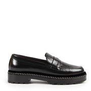 Authentieke Tweedehands Chanel Black Leather Chain Link Platform Loafers - Size 38,5 juiste prijs veilig online shoppen luxe merken webshop winkelen Antwerpen België mode fashion