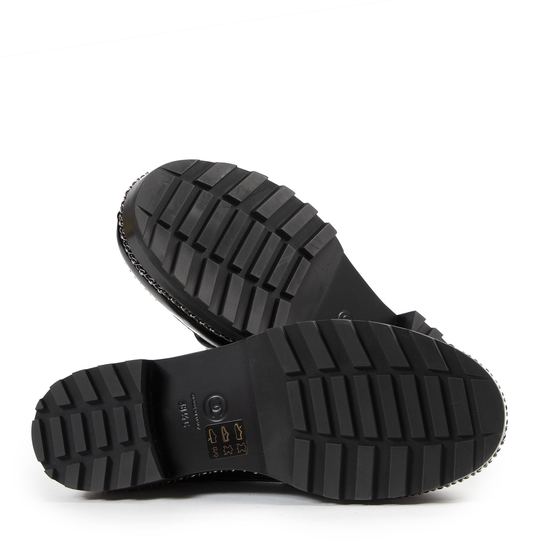 Authentic secondhand Chanel Black Leather Chain Link Platform Loafers - Size 38,5 designer shoes fashion luxury vintage webshop safe secure online shopping