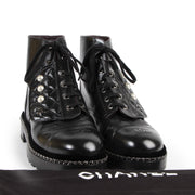 Chanel Leather Military Boots Black Pearl