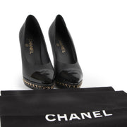 Authentic secondhand Chanel Black Leather CC Cap Toe Chain Detail Platform Pumps - Size 39 designer pumps fashion luxury vintage webshop safe secure online shopping