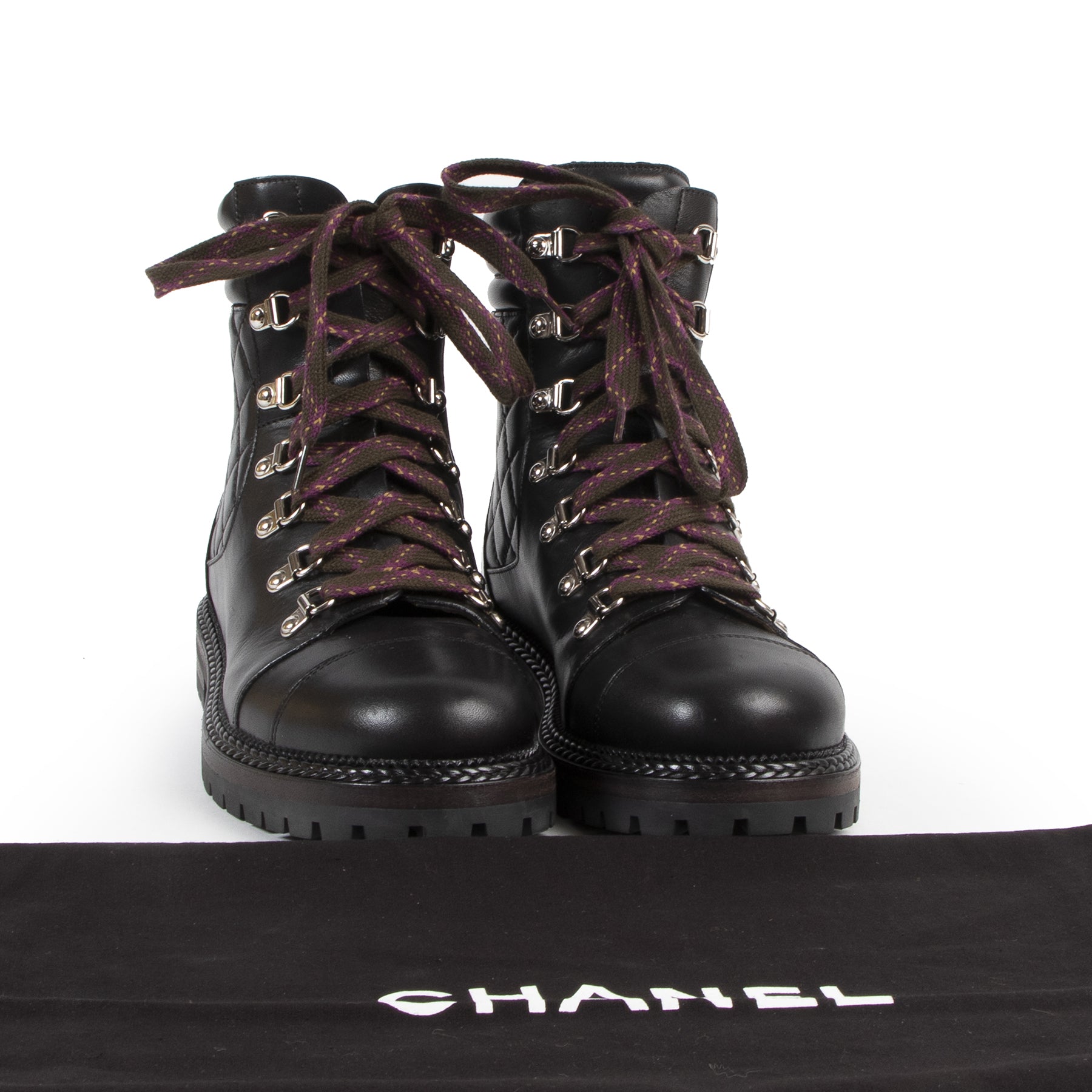 Chanel Black Leather Hiking Boots