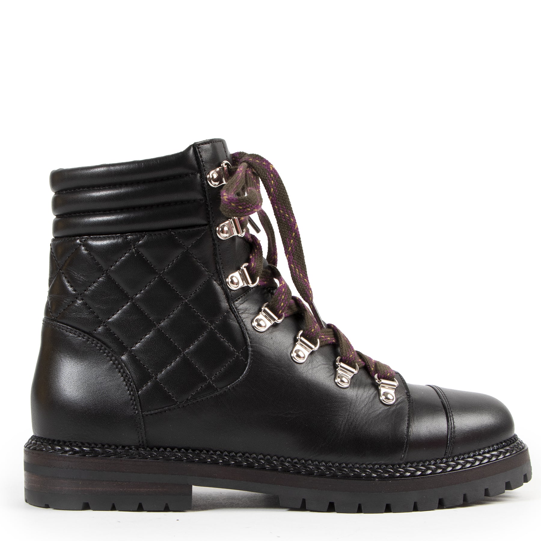 Chanel Black Leather Hiking Boots