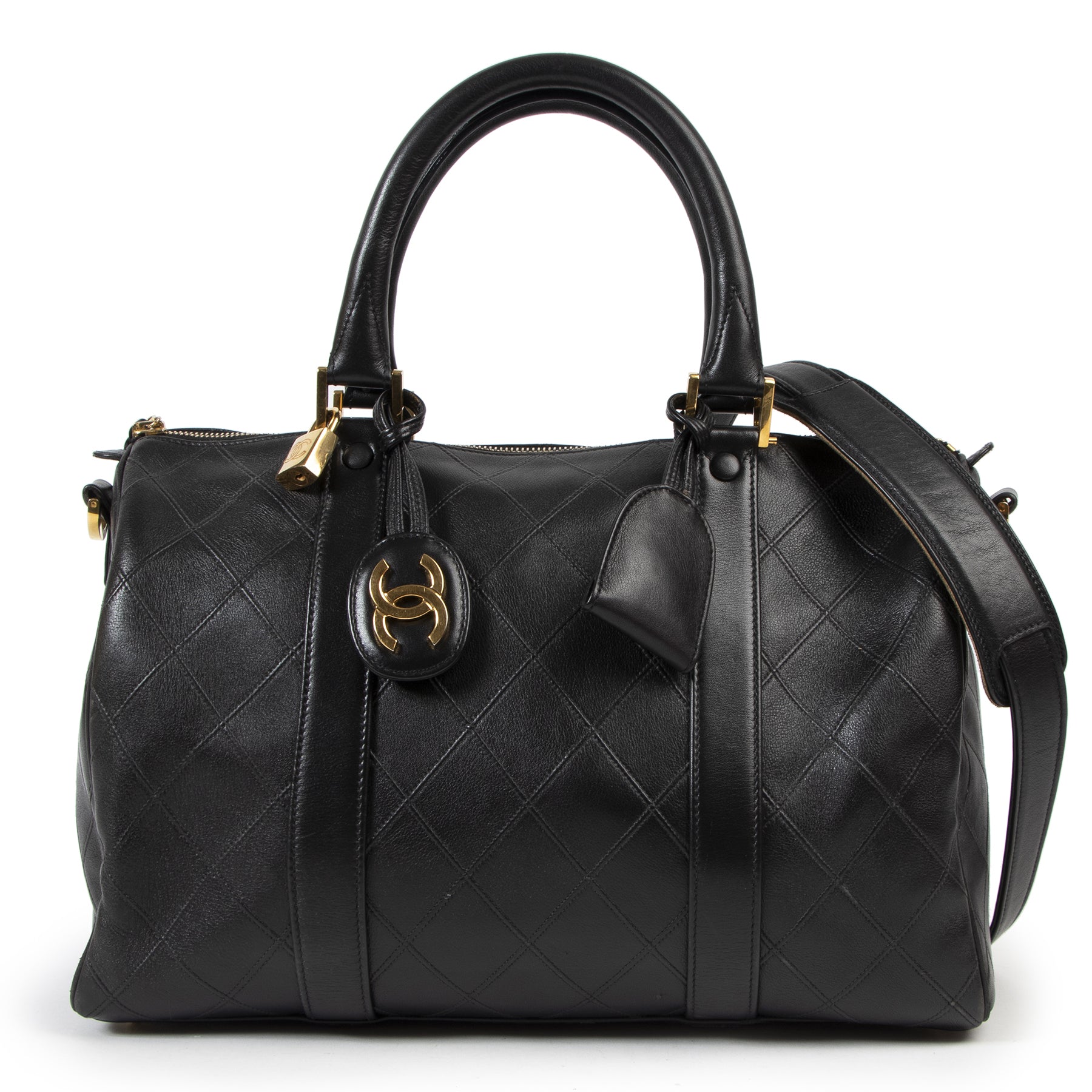 Chanel Zwart Lederen Boston Tas