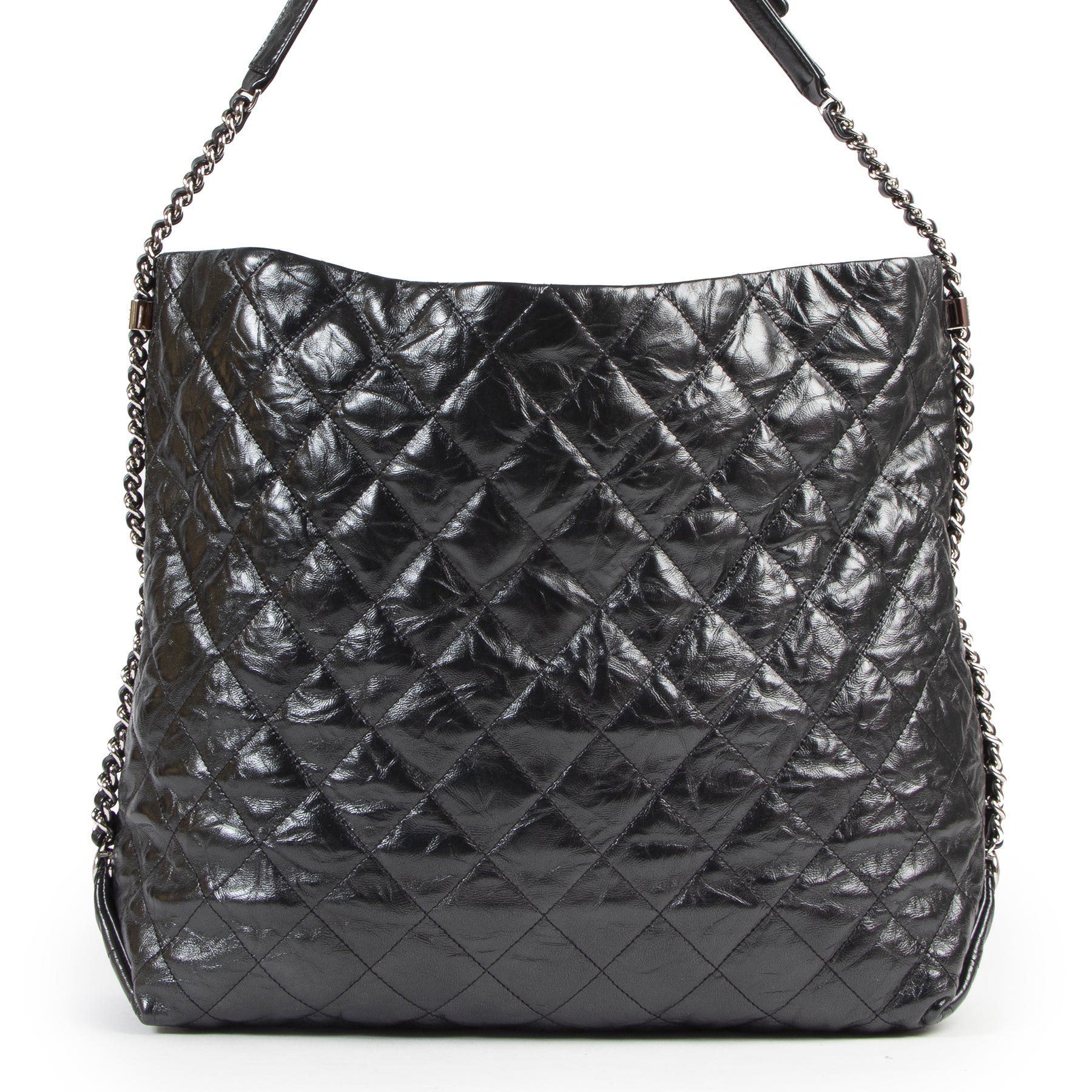 Authentieke Tweedehands Chanel Black Quilted Leather Shopping Tote Bag XL juiste prijs veilig online shoppen luxe merken webshop winkelen Antwerpen België mode fashion