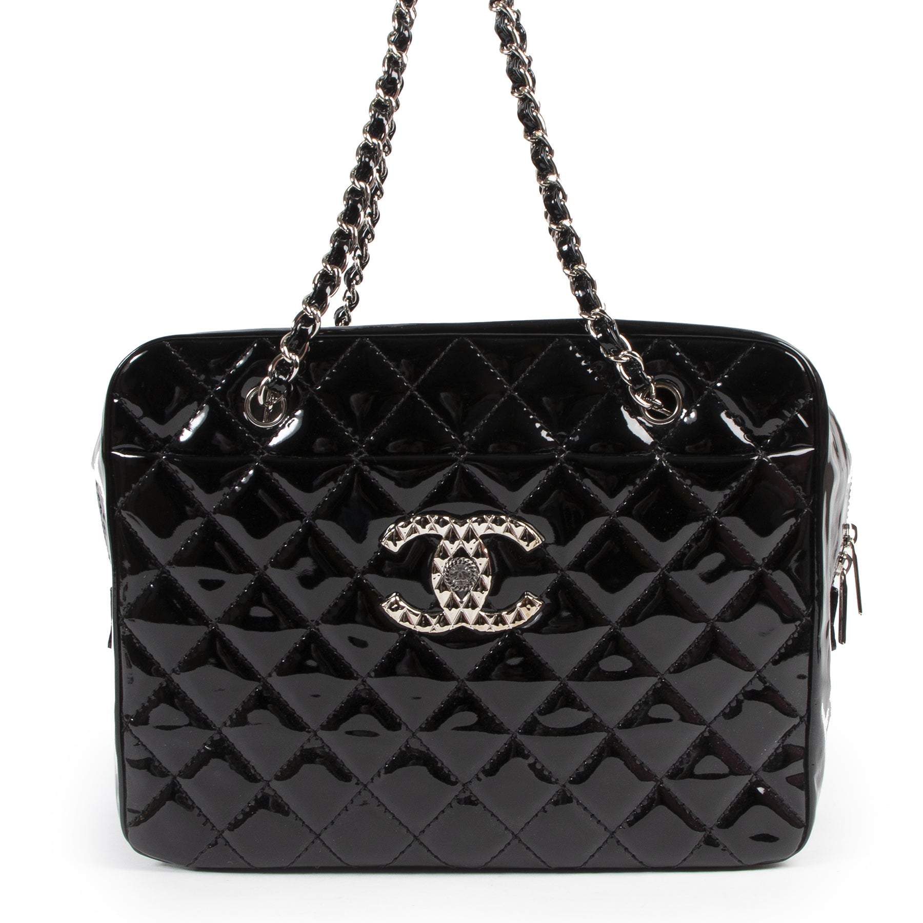 Are you looking for an authentic designer Chanel Black Quilted Patent Leather Shoulder Bag?