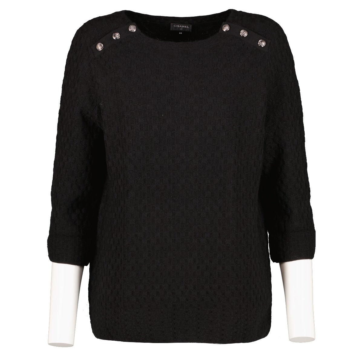 Chanel 18A Black Cashmere Blend Ikari Button Sweater