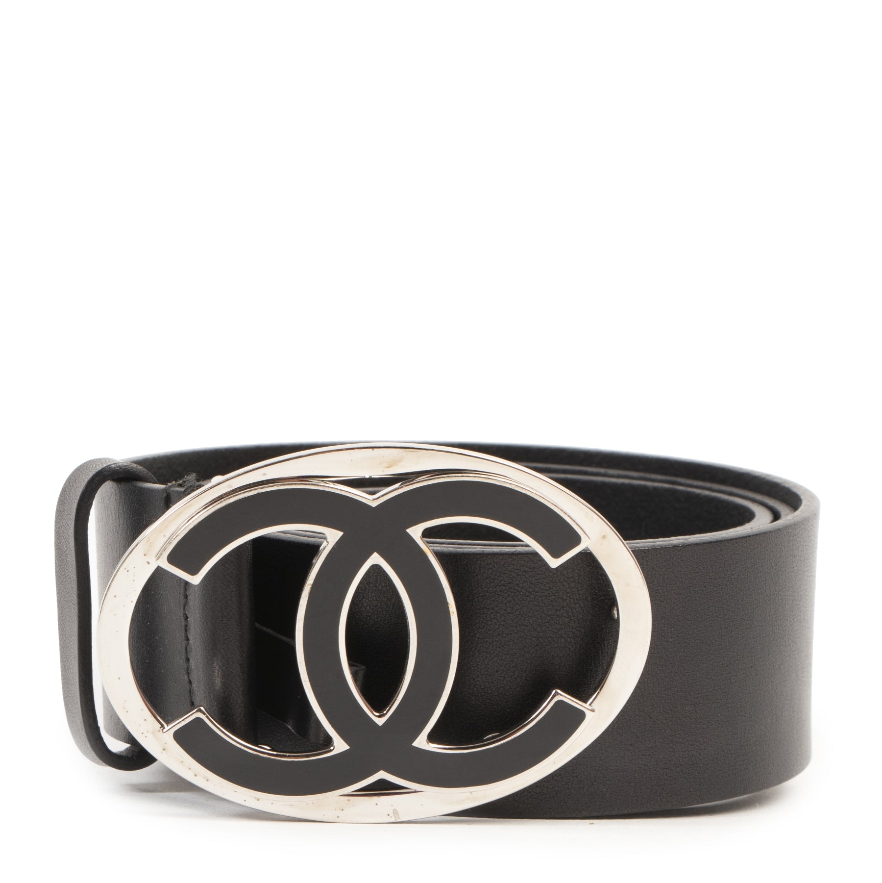 Chanel Black Leather CC Buckle Belt - size 85