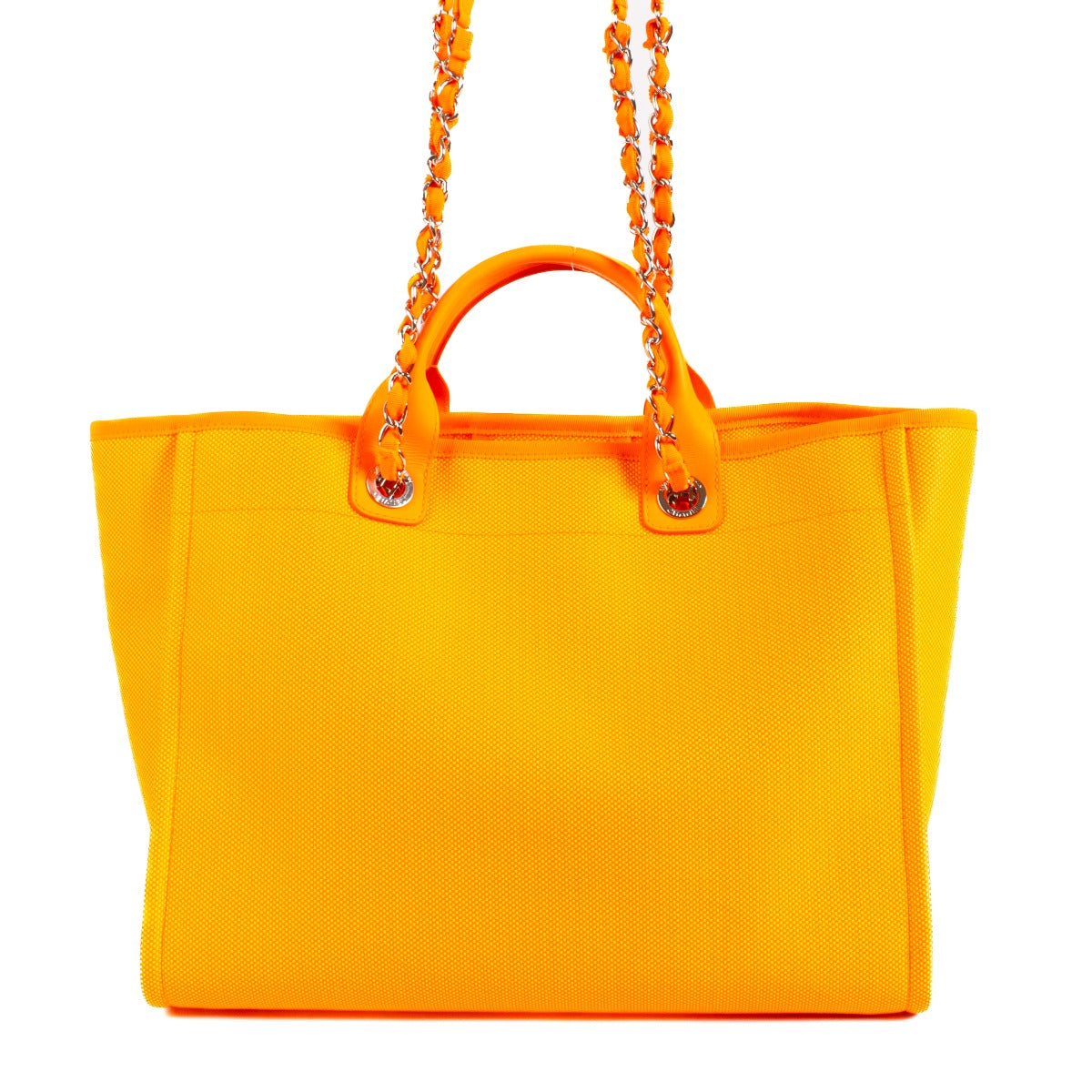 Sac shopping large Deauville Chanel 21S en fibres mélangées orange fluo