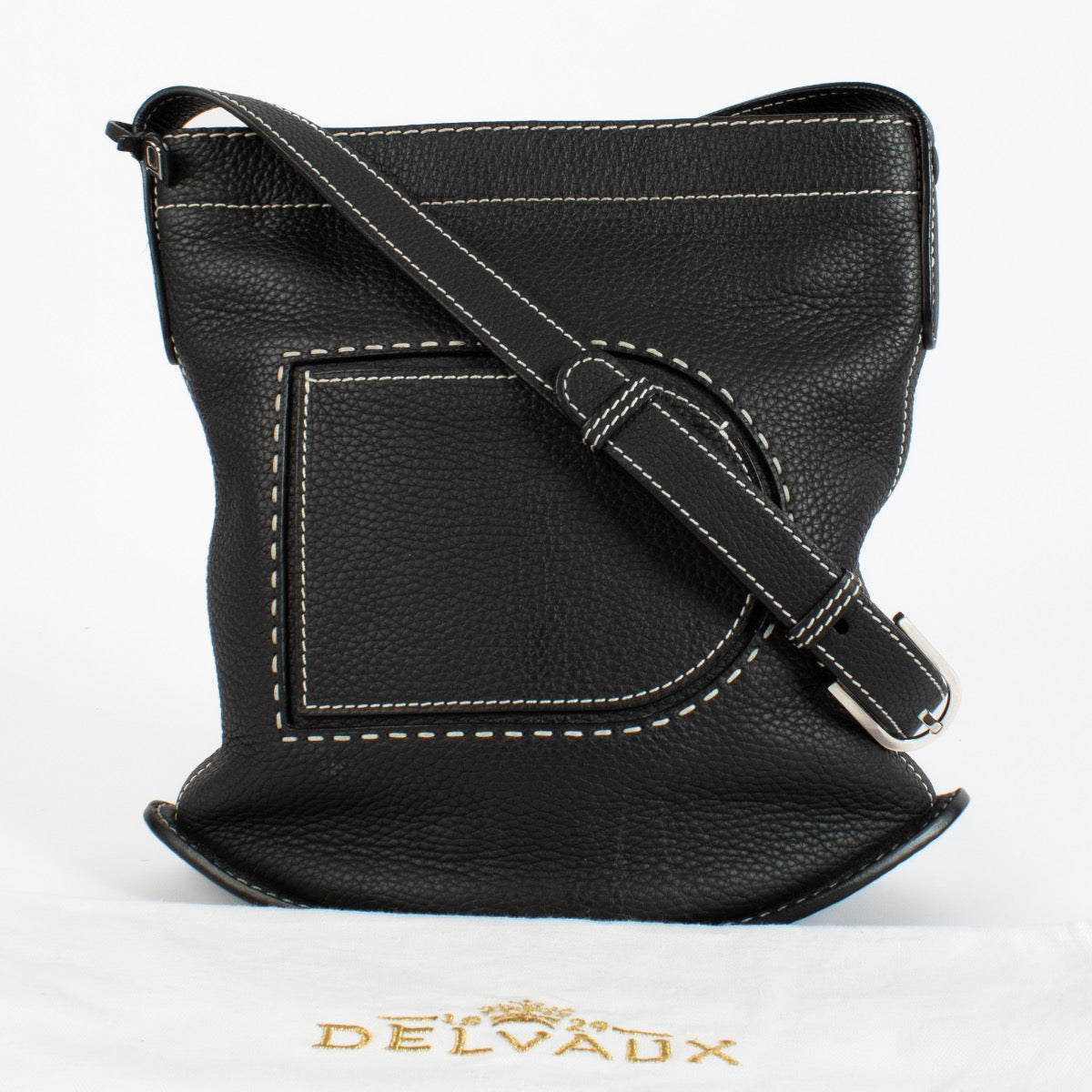 Delvaux Zwarte Taurillon Soft Pin Daily Surpiqué Tas