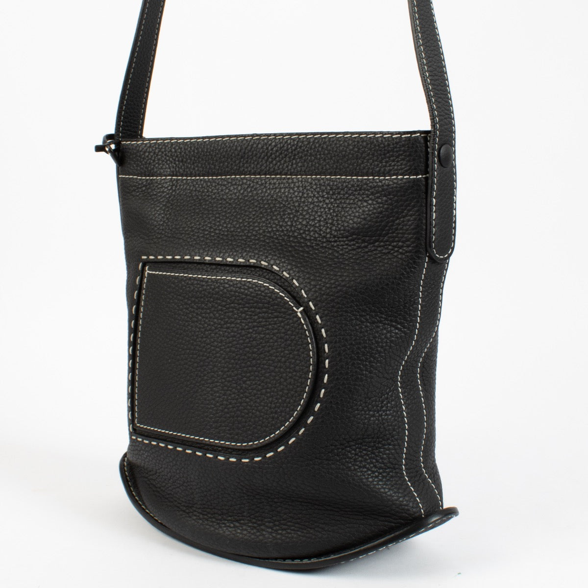Delvaux Zwarte Taurillon Soft Pin Daily Surpiqué Tas
