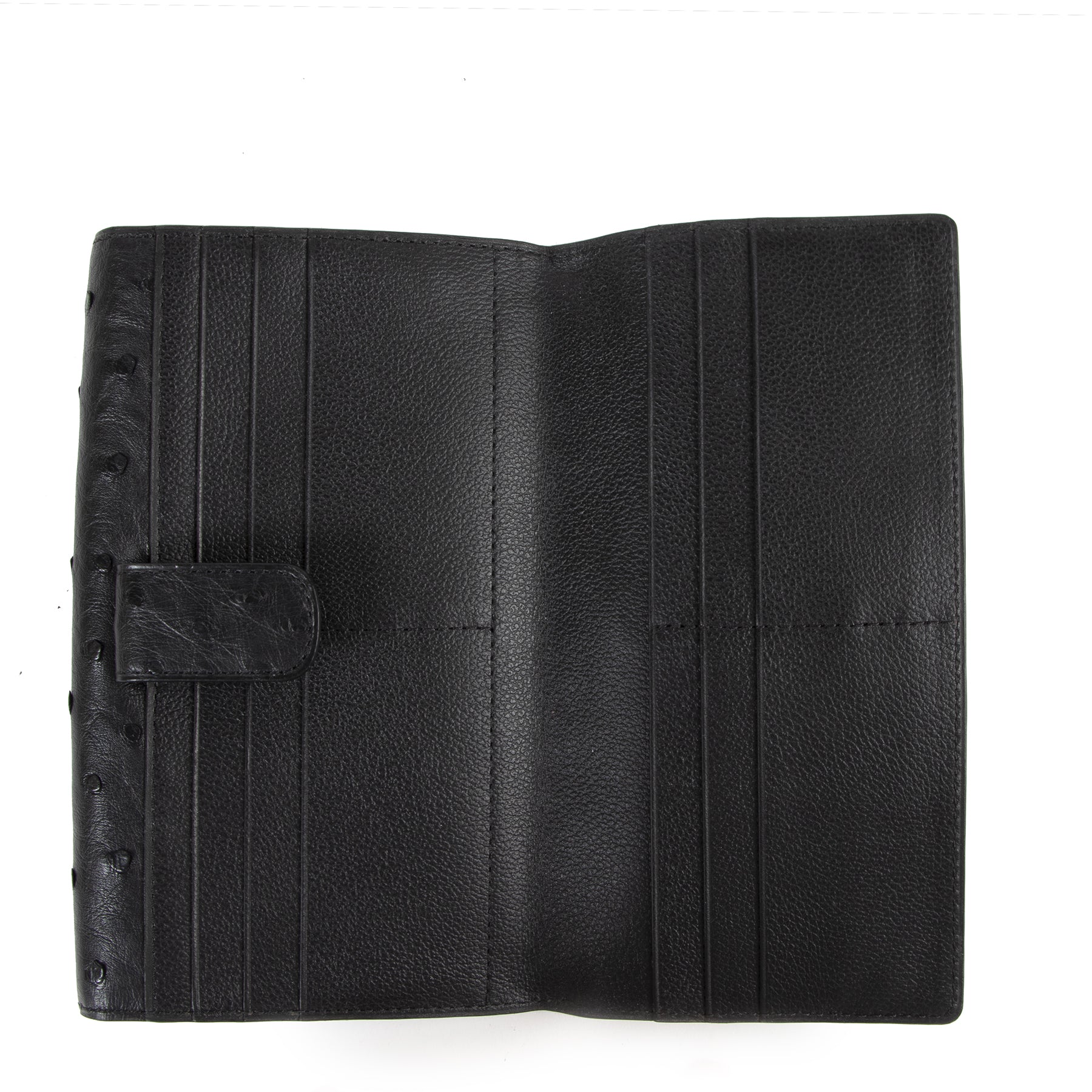 Authentic secondhand Delvaux Black Ostrich Wallet designer accessories fashion luxury vintage webshop safe secure online shopping