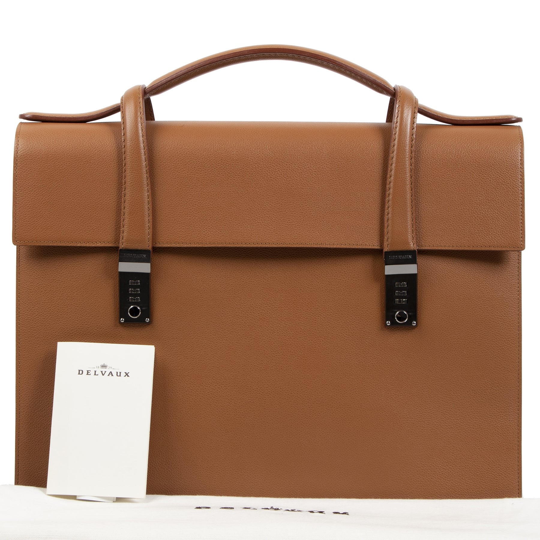 Authentieke tweedehands vintage Delvaux Caractère 2 Camel Briefcase bij online webshop LabelLOV
