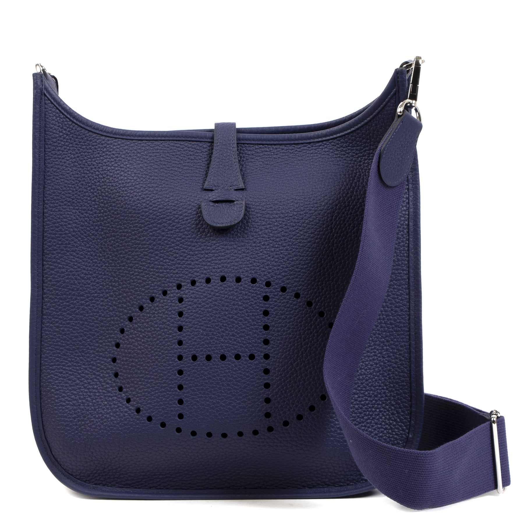 Authentic second-hand vintage Hermès Blue Evelyne PM Bag buy online webshop LabelLOV