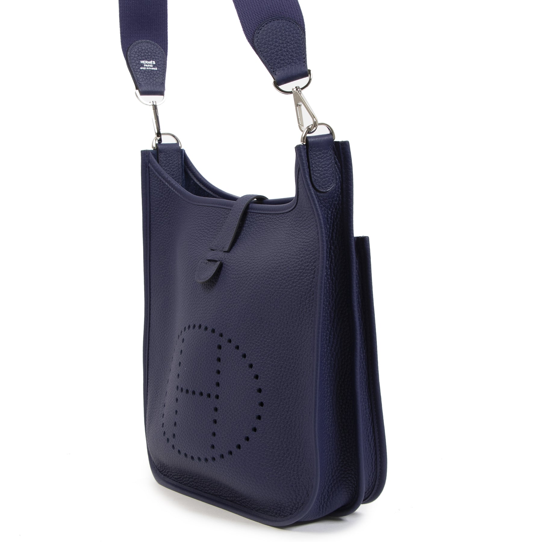 Authentic second-hand vintage Hermès Blue Evelyne PM Bag buy online webshop LabelLOV
