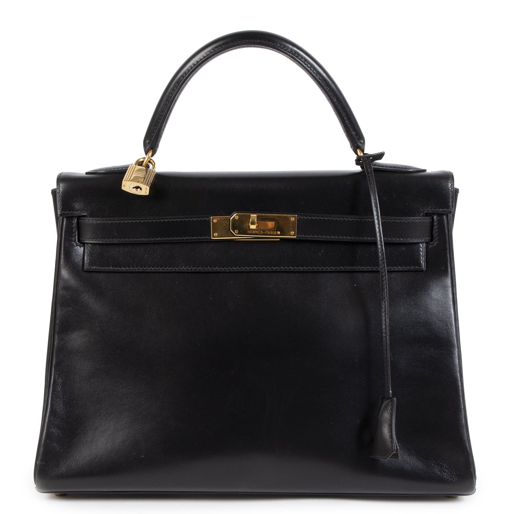 Authentic second-hand vintage Hermès Kelly 32 Boxcalf Black Bag buy online webshop LabelLOV