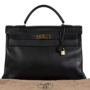 Hermès Kelly 40 Black Vache Ardennes GHW