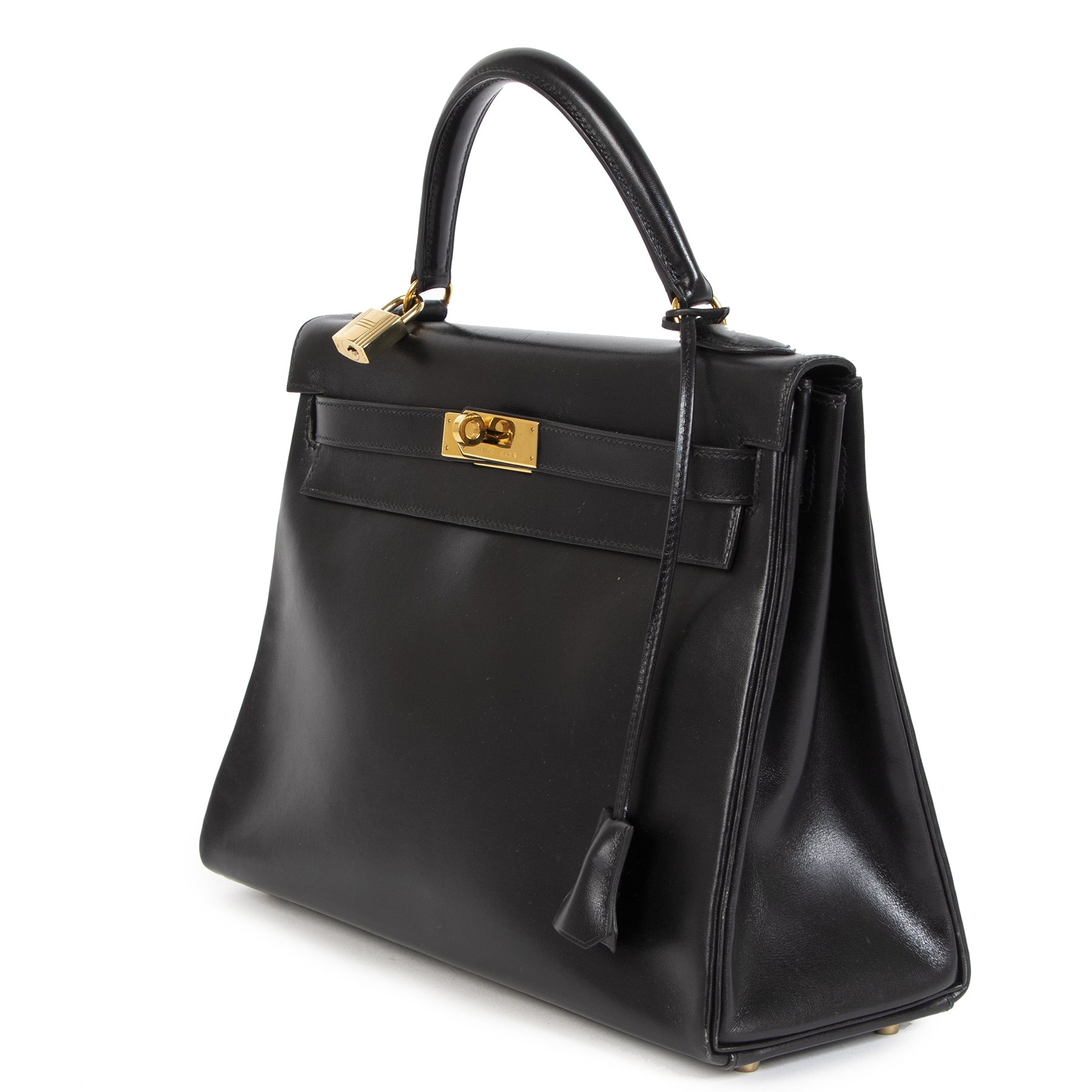 Authentic second-hand vintage Hermès Kelly 32 Boxcalf Black Bag buy online webshop LabelLOV