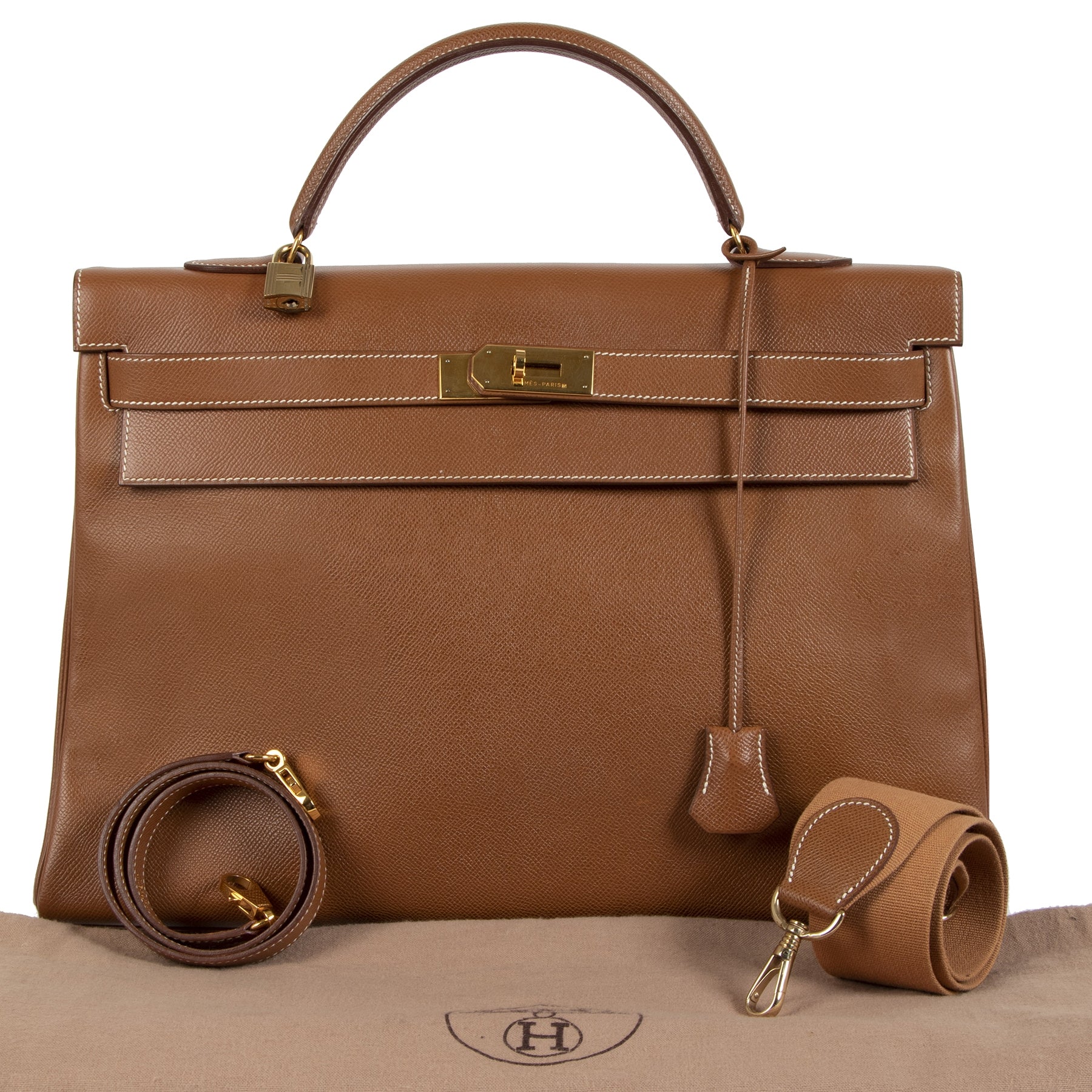 Authentieke tweedehands vintage Hermès Kelly 40 Gold Courchevel koop online webshop LabelLOV