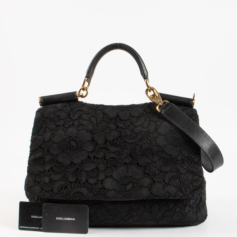Dolce & Gabbana Black Lace Large Sicily Bag