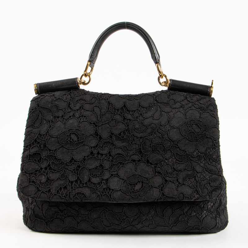 Dolce & Gabbana Black Lace Large Sicily Bag