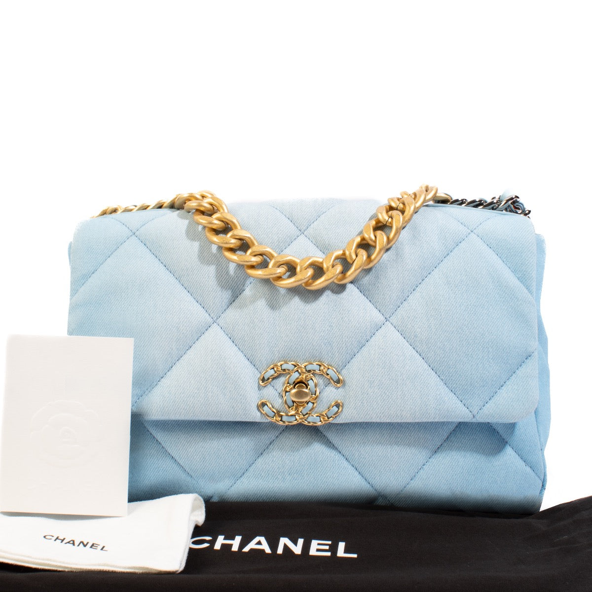 shop 100% authentic second hand Chanel 19 Large Blue Denim Crossbody Bag on Labellov.com