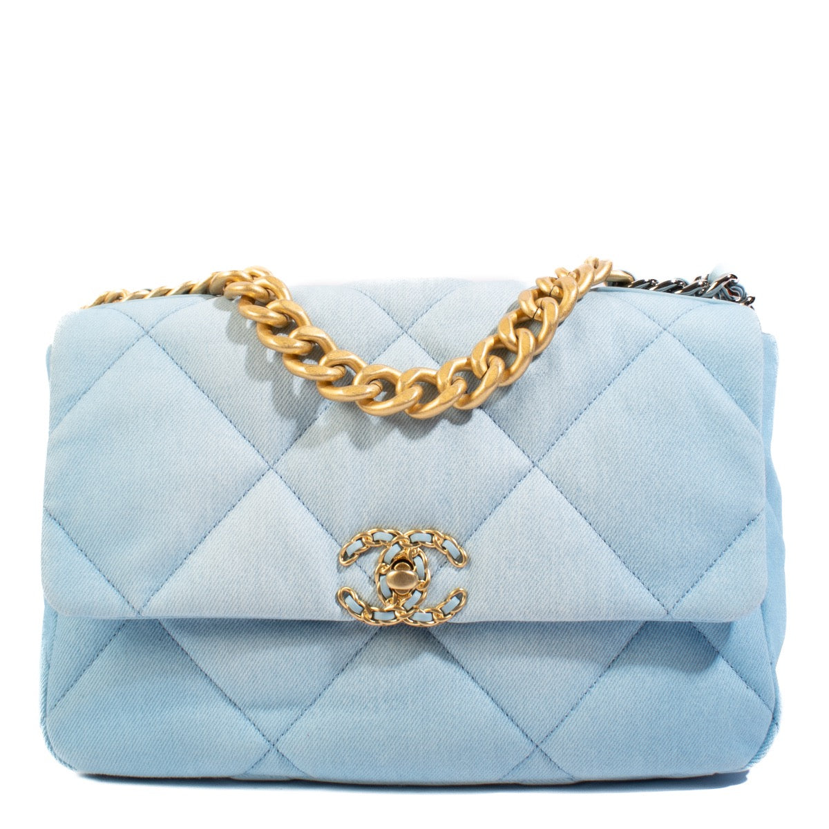 shop 100% authentic second hand Chanel 19 Large Blue Denim Crossbody Bag on Labellov.com