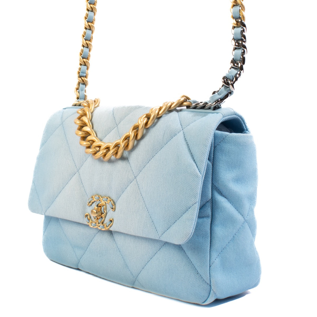 shop 100% authentic second hand Chanel 19 Large Blue Denim Crossbody Bag on Labellov.com