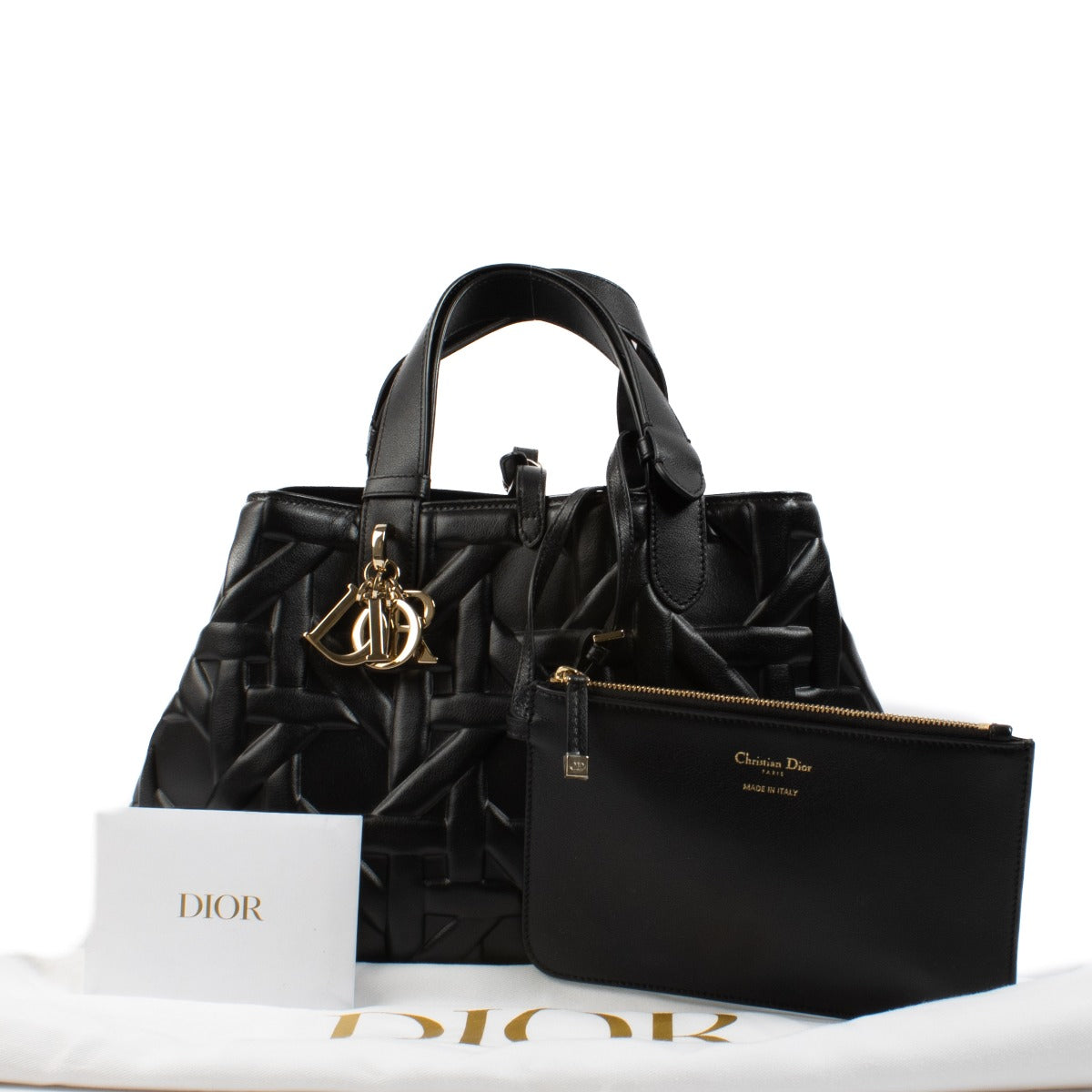 Christian Dior Black Calfskin Graphic Cannage Medium Toujours Bag