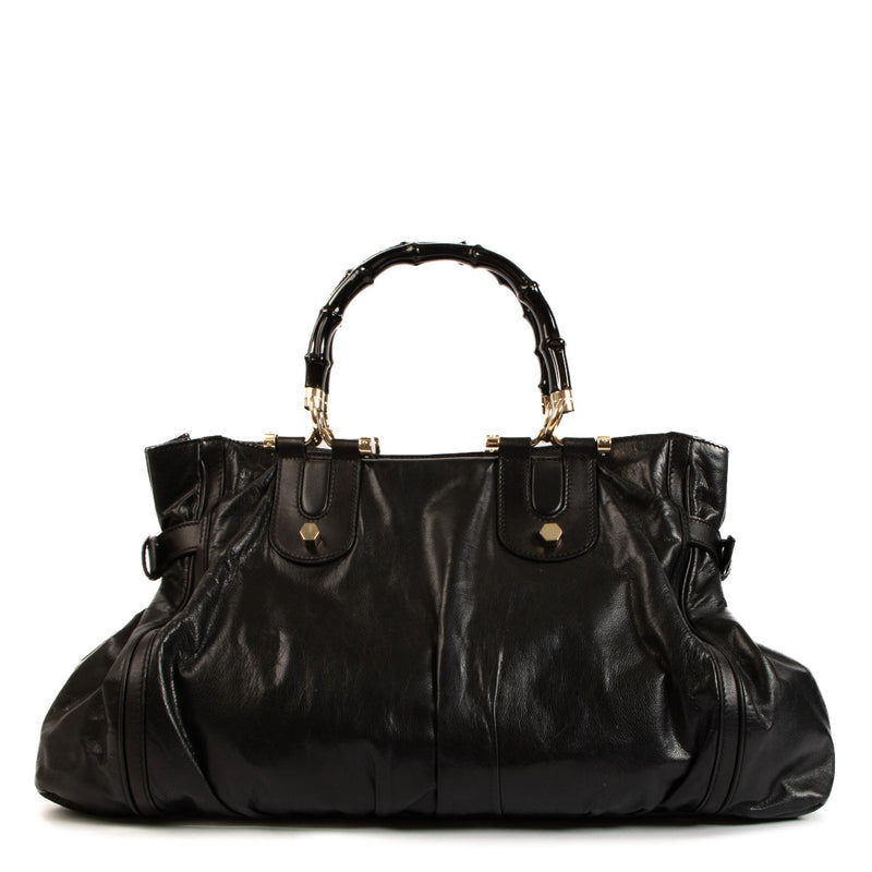 Gucci Black Pop Bamboo Handle Large Tote Bag