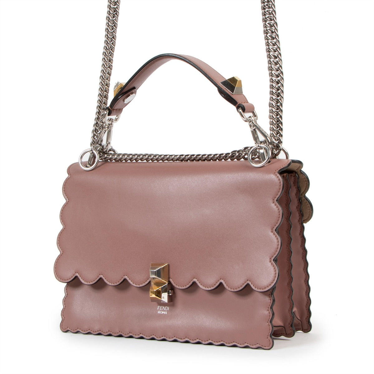 authentic Second hand Fendi Kan I Scalloped Studded English Rose crossbody at LabelloV