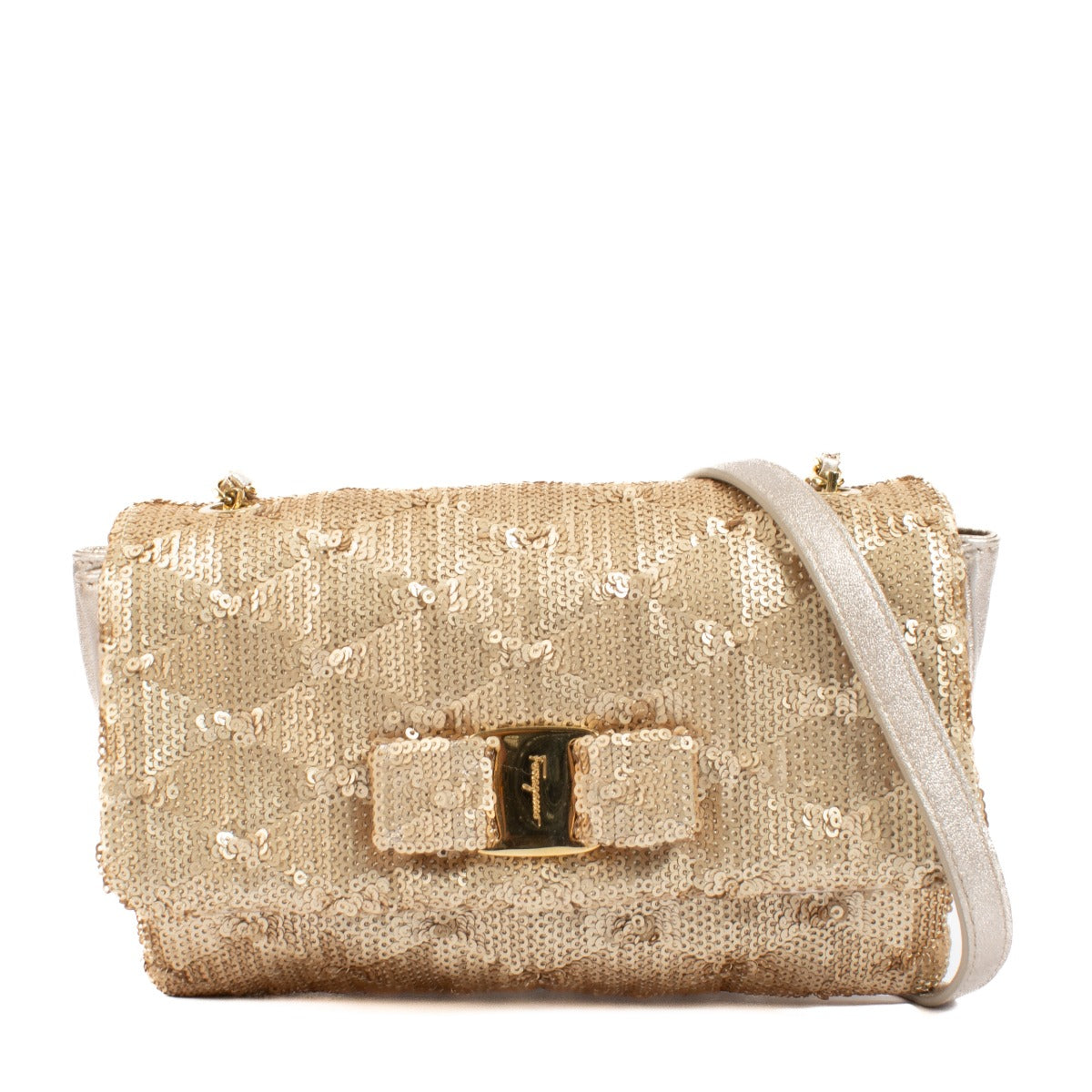 Ferragamo Gold Sequin Vera Bow Mini Bag