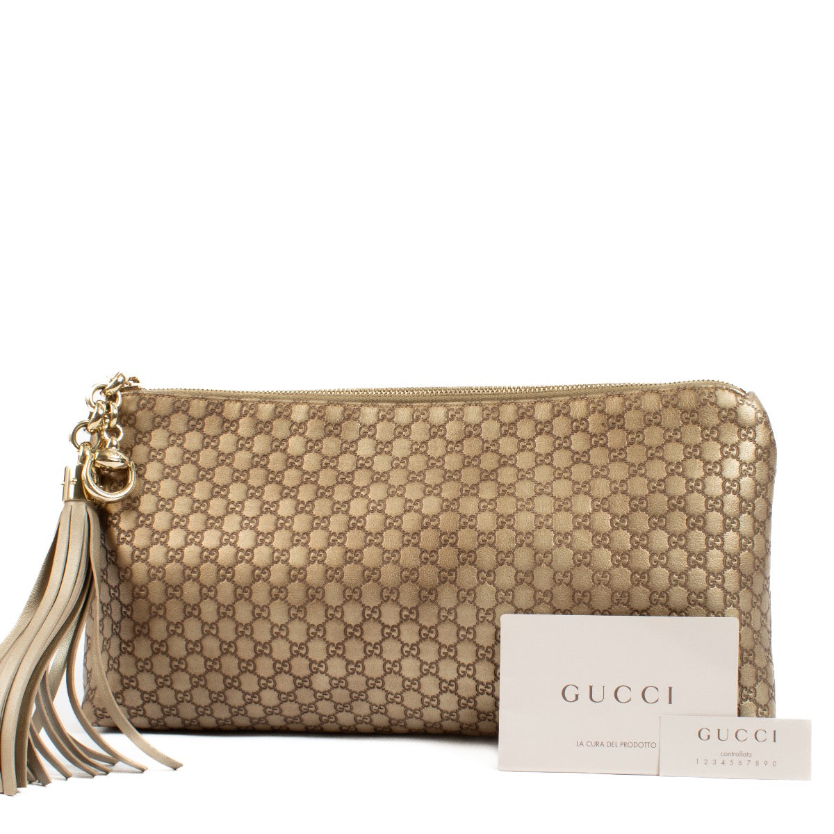 100% authentic second hand Gucci Gold Micro Guccissima Clutch on Labellov.com