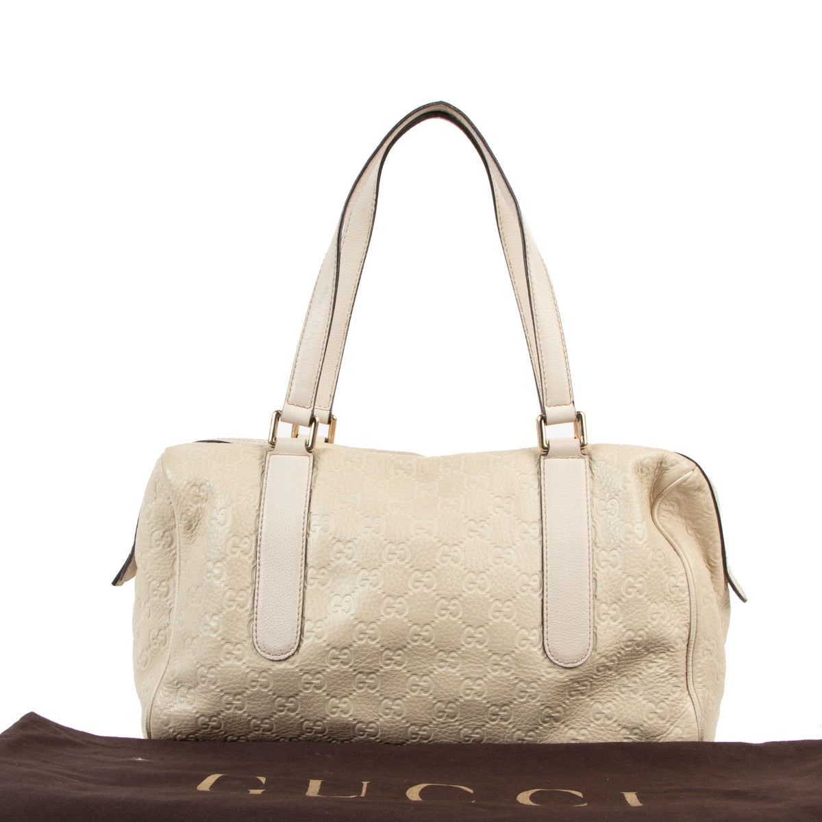 Gucci Ivory Guccissima Leather Boston Bag