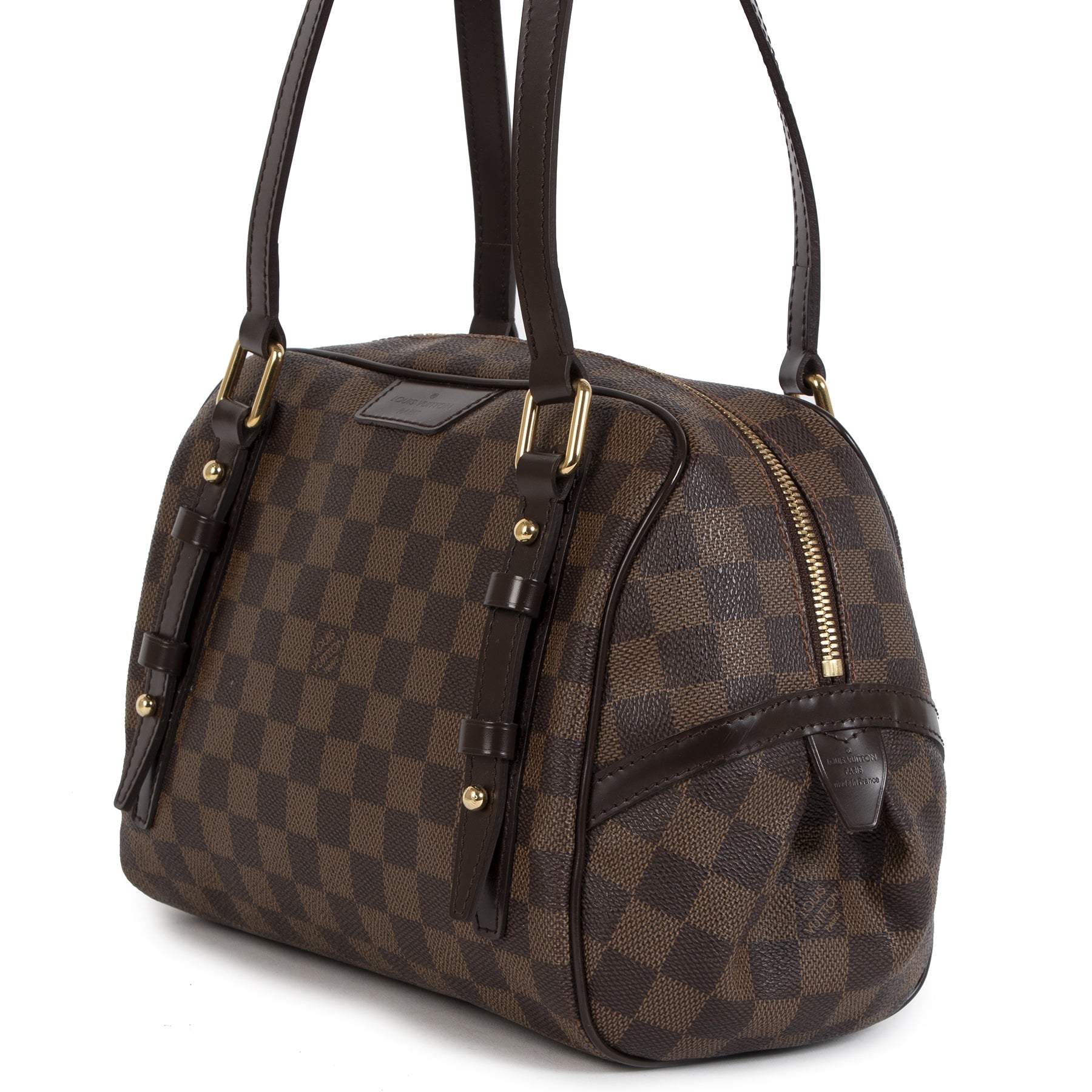 Authentieke Tweedehands Louis Vuitton Damier Rivington PM Bag juiste prijs veilig online shoppen fashion fashionista designer tassen luxe goederen webshop winkelen Antwerpen België mode