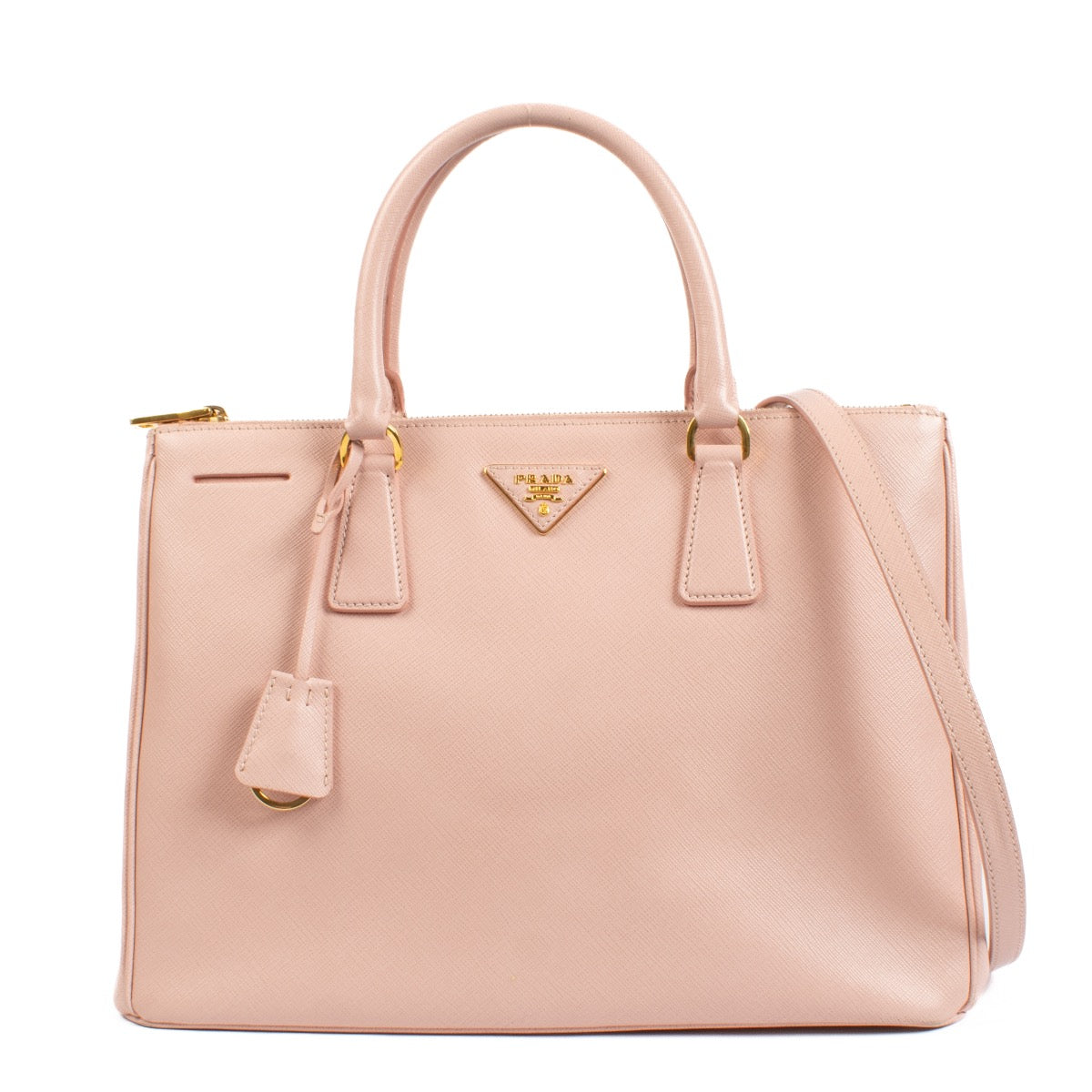 Shop safe online at Labellov in Antwerp, Brussels and Knokke this 100% authentic second hand Prada Pink Saffiano Galleria Top Handle Bag
