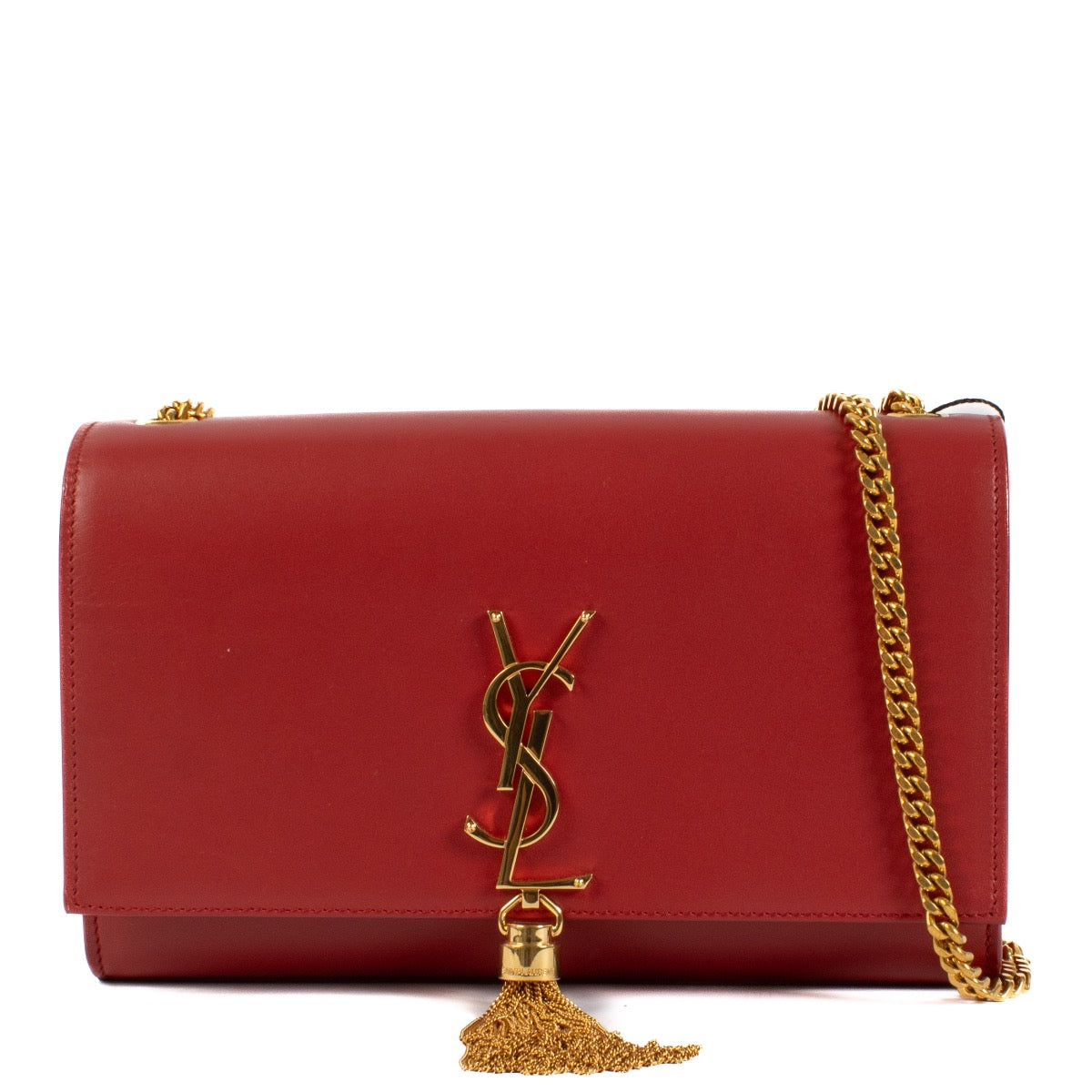 shop 100% authentic second hand Saint Laurent Red Smooth Calfskin Medium Kate Tassel Bag on Labellov.com