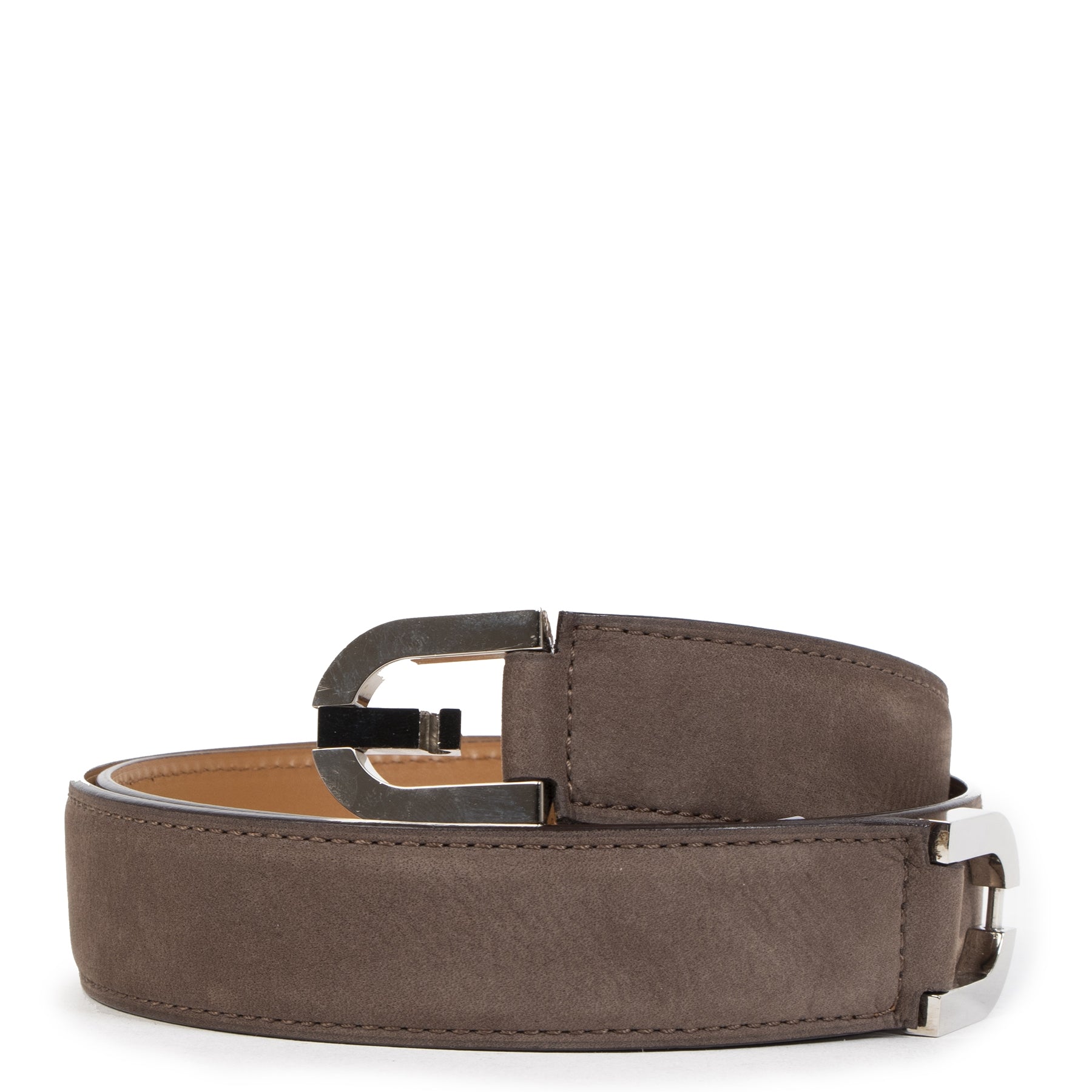 Authentieke Tweedehands Delvaux Taupe Leather Belt - Size 85 juiste prijs veilig online shoppen luxe merken webshop winkelen Antwerpen België mode fashion