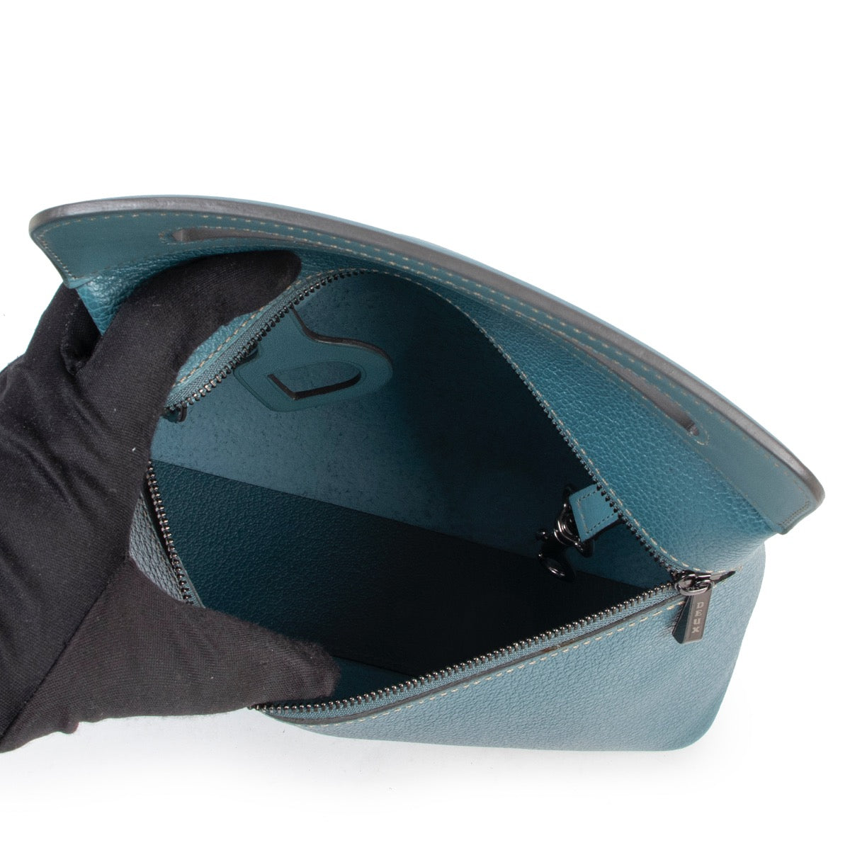 Shop safe online 100% authentic second hand Deux De Delvaux Blue Top Handle in very good condition at Labellov in Antwerp.