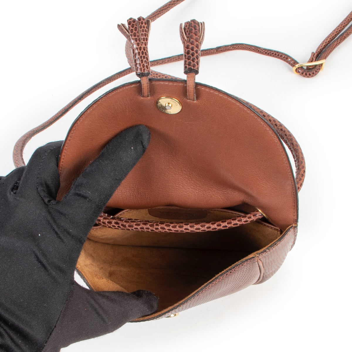 Shop safe online 100% authentic second hand Delvaux Brown Lizard Crossbody Bag in very good excellent condition at Labellov in Antwerp.