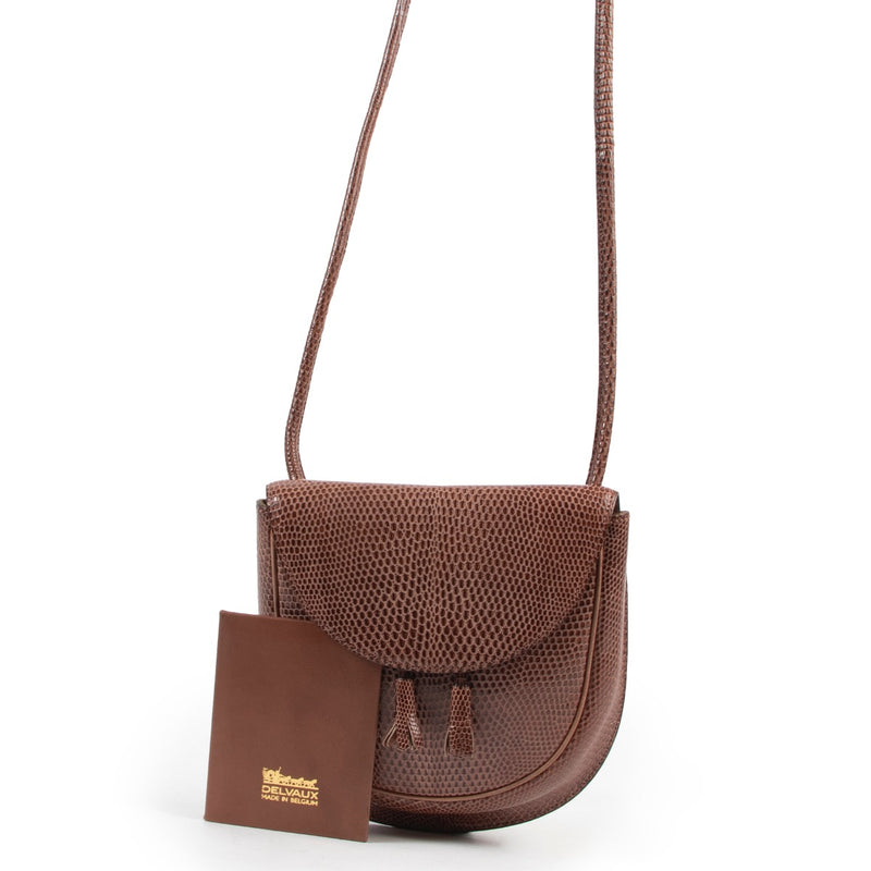 Shop safe online 100% authentic second hand Delvaux Brown Lizard Crossbody Bag in very good excellent condition at Labellov in Antwerp.
