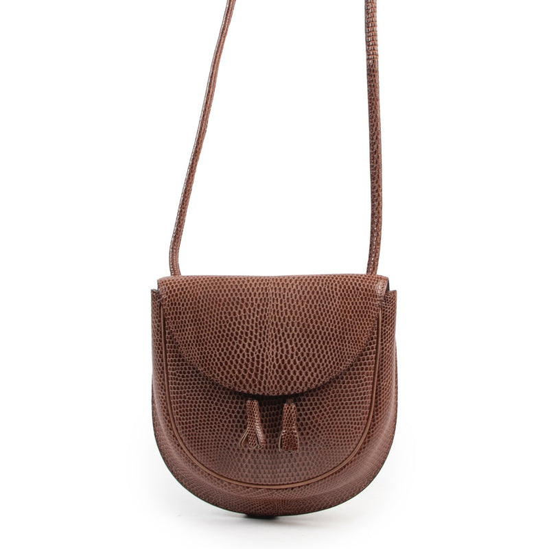 Shop safe online 100% authentic second hand Delvaux Brown Lizard Crossbody Bag in very good excellent condition at Labellov in Antwerp.