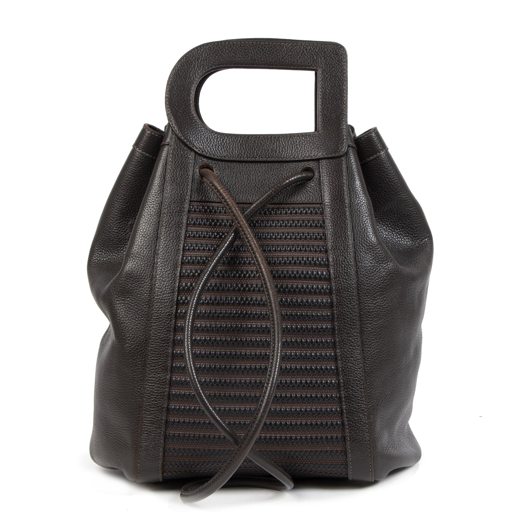 Authentic second-hand vintage Delvaux Caraibes Brown Toile De Cuir Bag buy online webshop LabelLOV