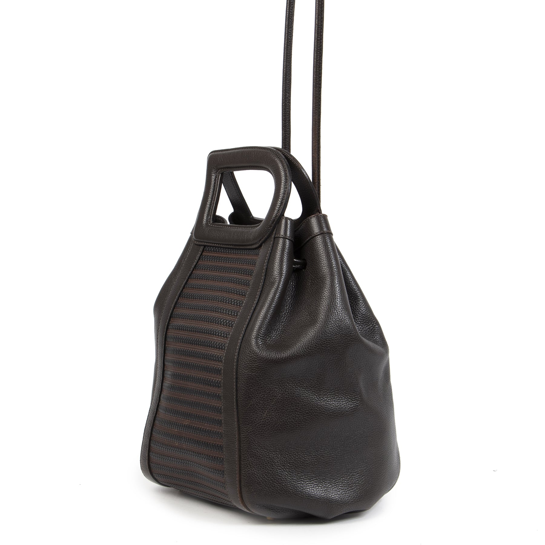 Authentic second-hand vintage Delvaux Caraibes Brown Toile De Cuir Bag buy online webshop LabelLOV