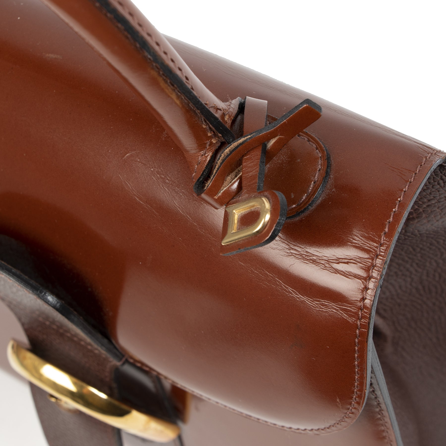 Delvaux Brilliant PM en cuir verni bicolore marron