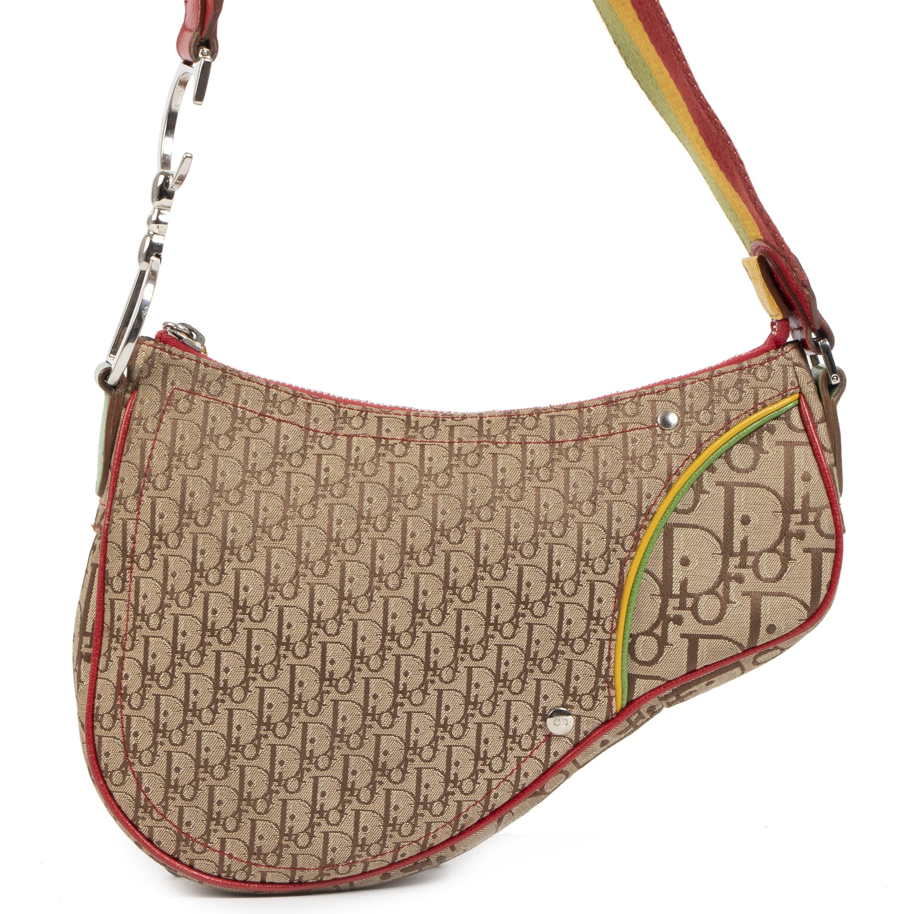 Christian Dior Multicolor Rasta Trotter Canvas Saddle Bag te koop bij Labellov