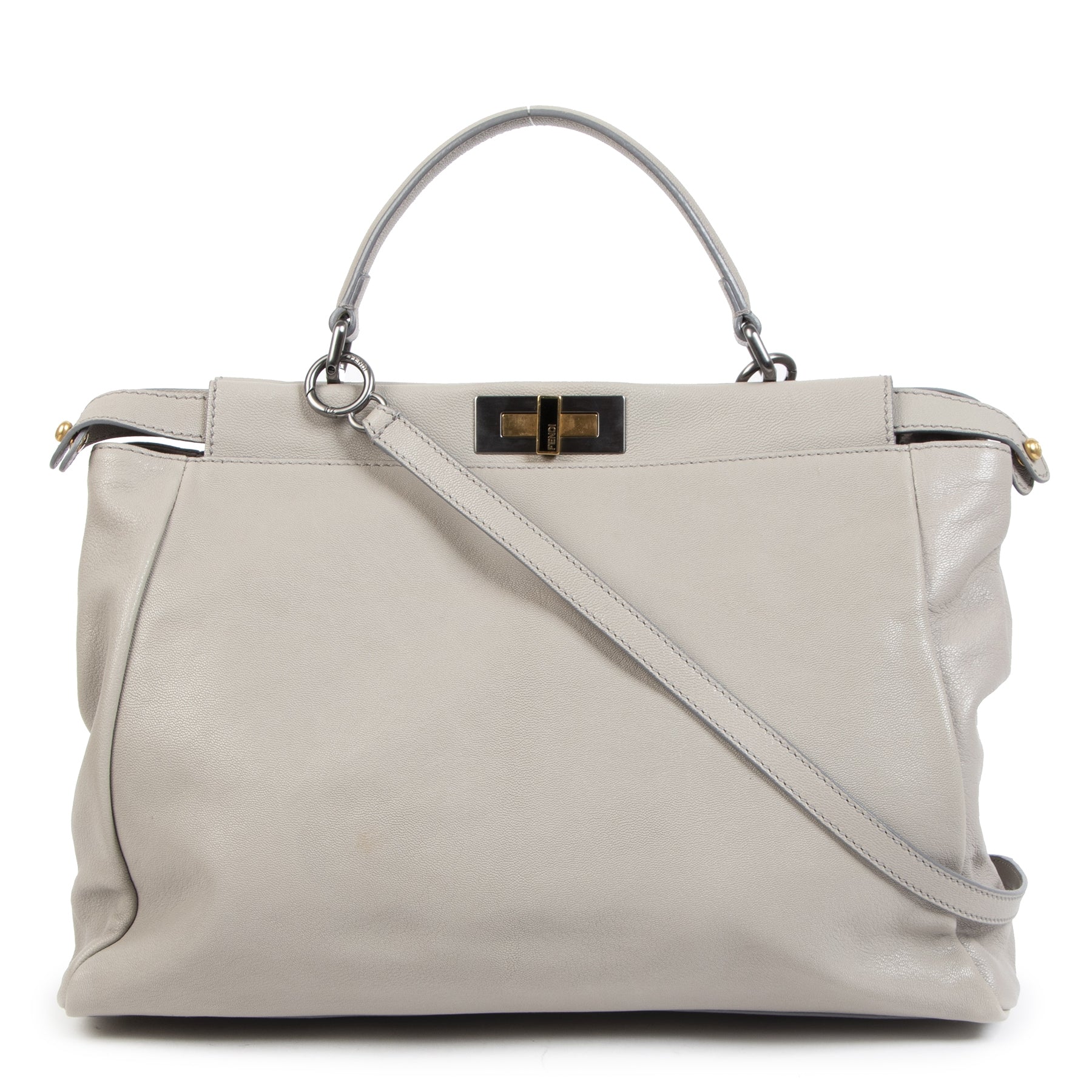 Authentieke Tweedehands Fendi Beige Calfskin Leather Peekaboo Bagjuiste prijs veilig online shoppen luxe merken webshop winkelen Antwerpen België mode fashion