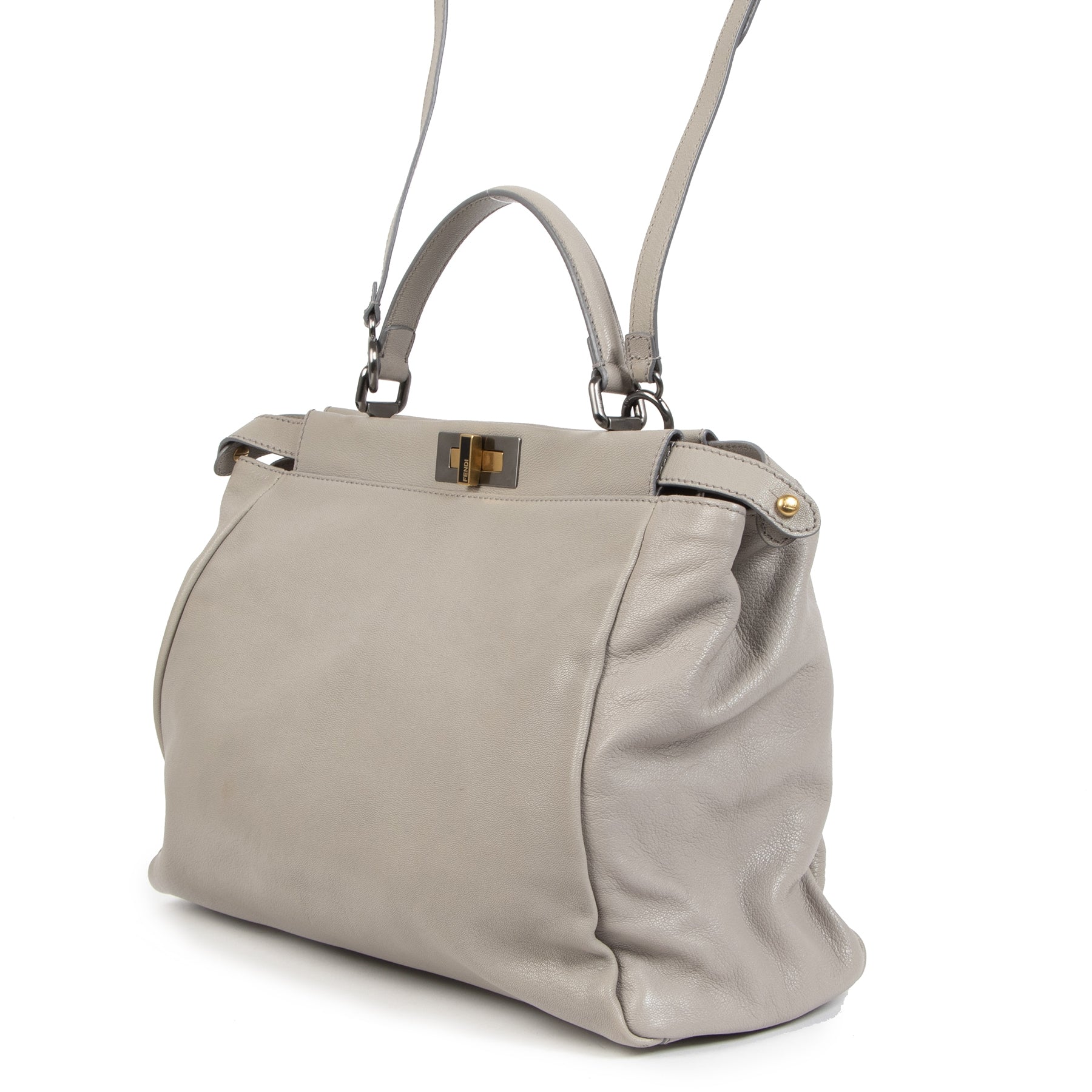 Authentieke Tweedehands Fendi Beige Calfskin Leather Peekaboo Bagjuiste prijs veilig online shoppen luxe merken webshop winkelen Antwerpen België mode fashion