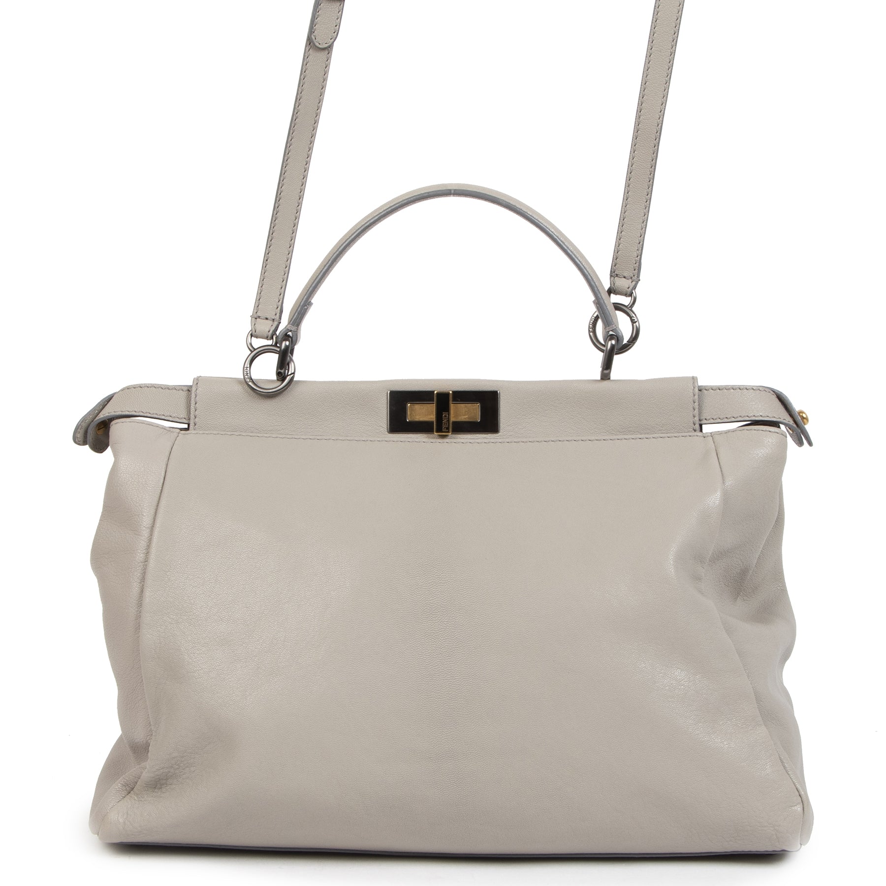 Authentieke Tweedehands Fendi Beige Calfskin Leather Peekaboo Bagjuiste prijs veilig online shoppen luxe merken webshop winkelen Antwerpen België mode fashion