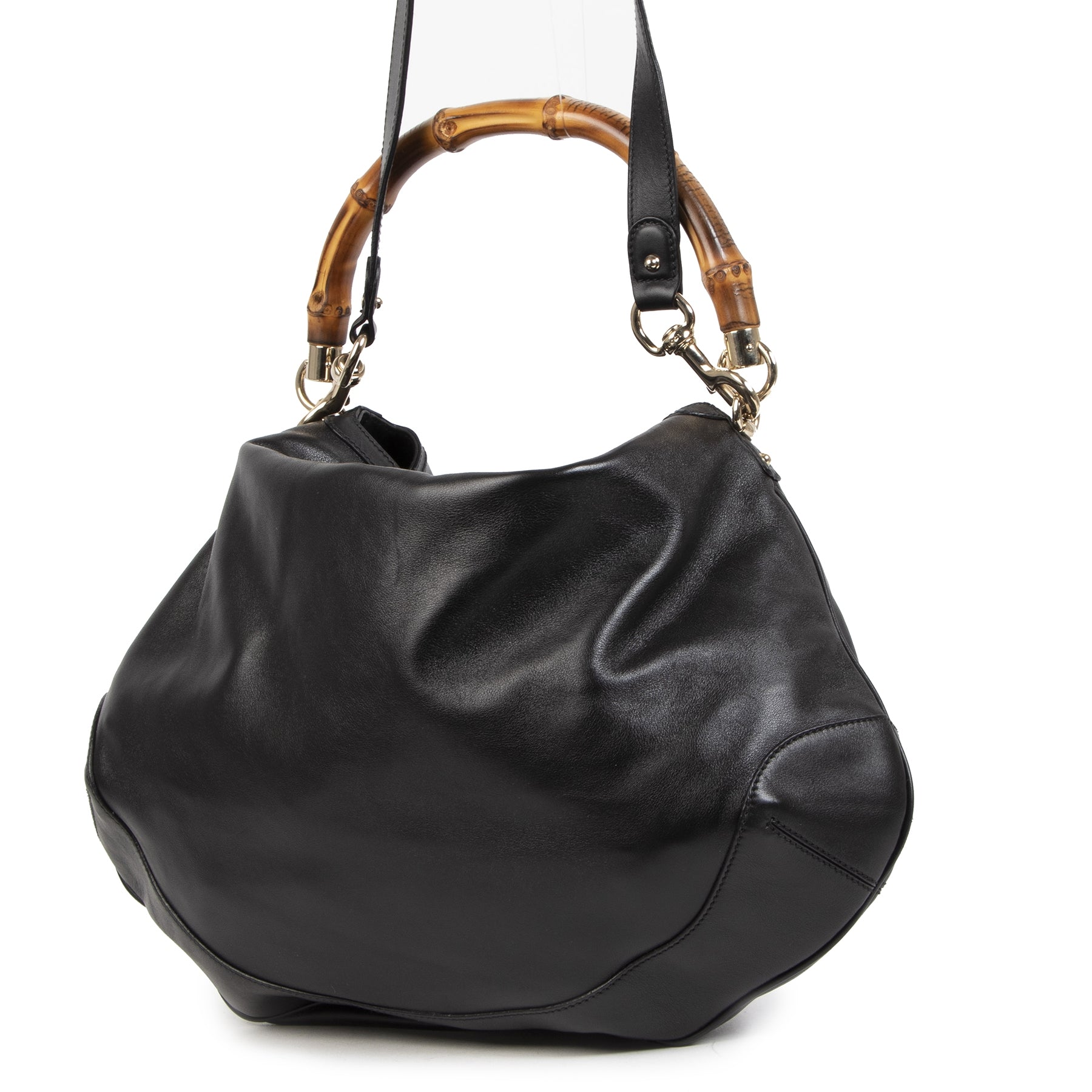 Authentieke Tweedehands Gucci Black Leather Diana Bamboo Handle Bag juiste prijs veilig online shoppen luxe merken webshop winkelen Antwerpen België mode fashion